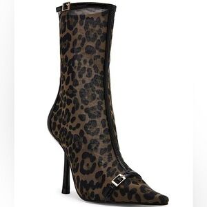 Steve Madden Brown Black Leopard Cheetah Ashlin Buckled Mesh Booties Heels Boots